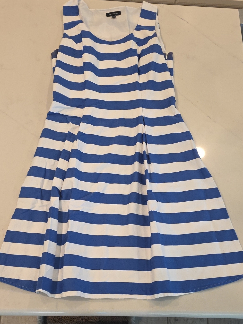Women's Blue and White Striped Sleeveless Dress